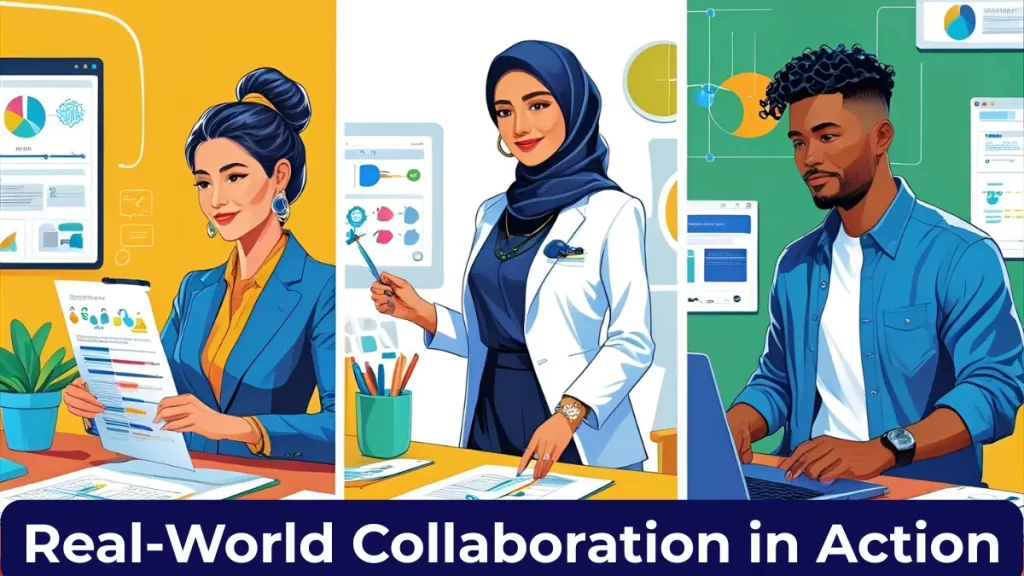 Real-world AI collaboration examples in education, business, and content creation — 2025.